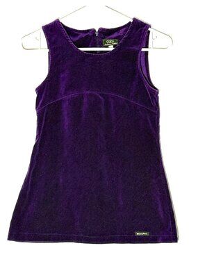Guess Purple Velvet Girls Jumper Sleeveless Dress Size Small Back Zipper Logo